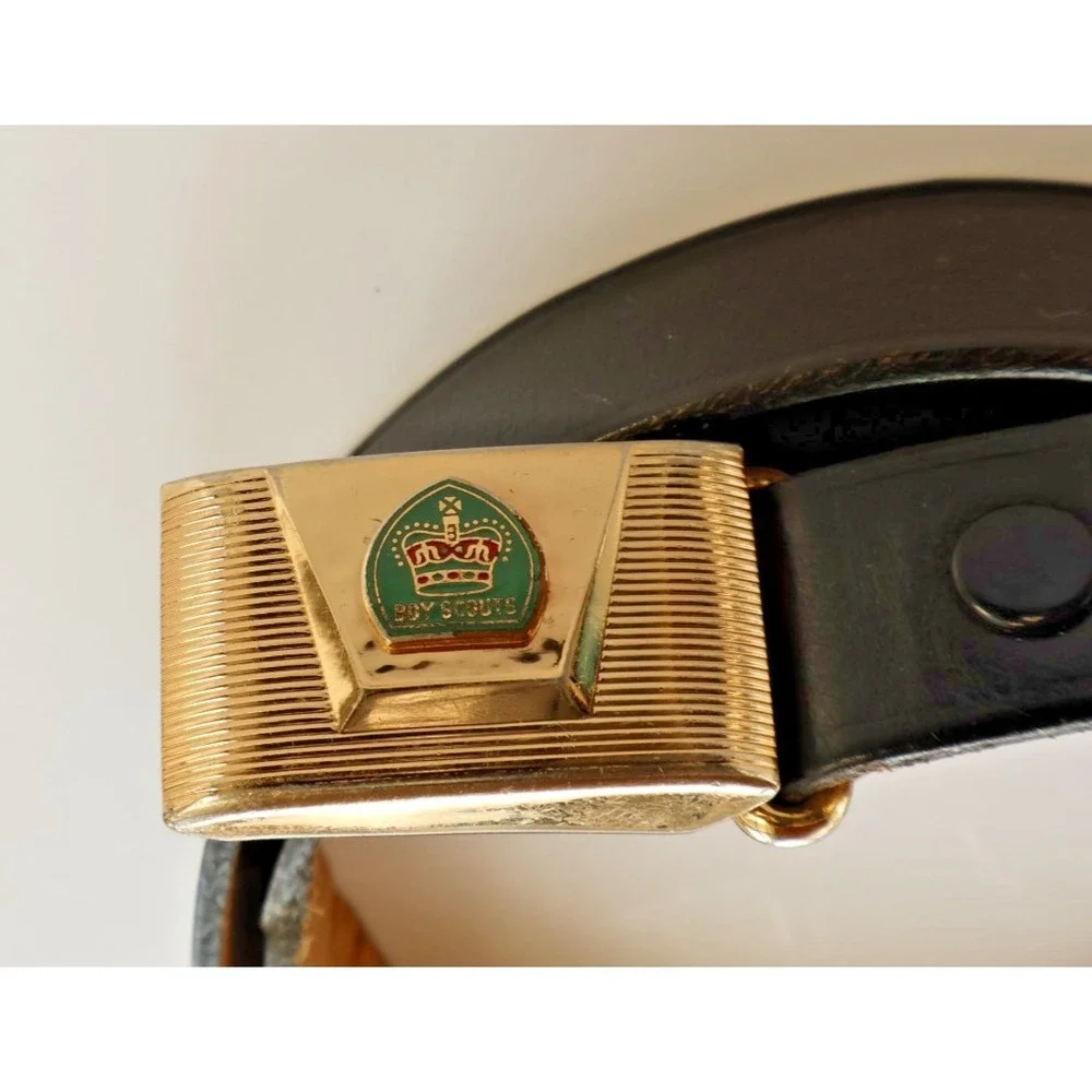 Boy Scouts Hickok Cowhide Black Leather Belt with Gold Crown bukle Size 36